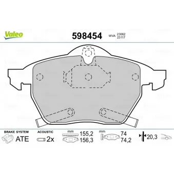 Jeu de 4 plaquettes de frein avant VALEO 598454