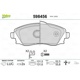 Jeu de 4 plaquettes de frein avant VALEO 598456