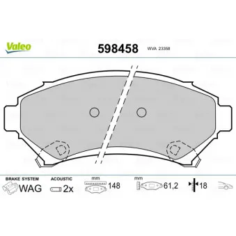 Jeu de 4 plaquettes de frein avant VALEO 598458