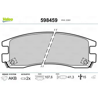 Jeu de 4 plaquettes de frein arrière VALEO 598459