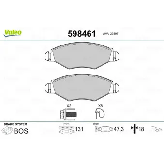 Jeu de 4 plaquettes de frein avant VALEO 598461