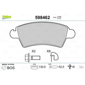 Jeu de 4 plaquettes de frein avant VALEO 598462
