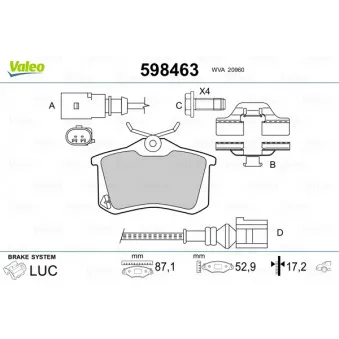 Jeu de 4 plaquettes de frein arrière VALEO 598463