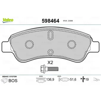 Jeu de 4 plaquettes de frein avant VALEO 598464