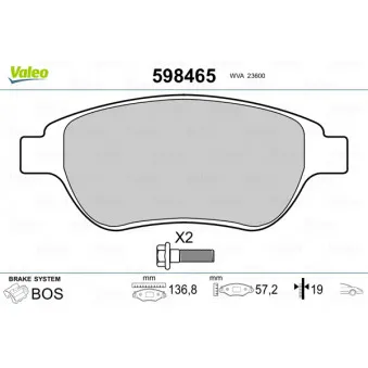 Jeu de 4 plaquettes de frein avant VALEO 598465