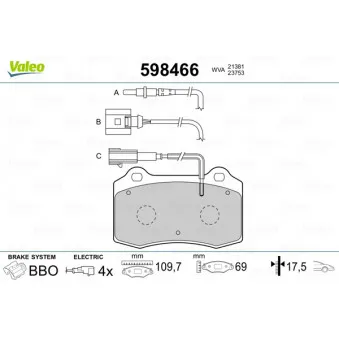 Jeu de 4 plaquettes de frein avant VALEO 598466