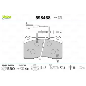 Jeu de 4 plaquettes de frein avant VALEO 598468