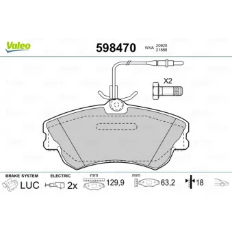 Jeu de 4 plaquettes de frein avant VALEO 598470