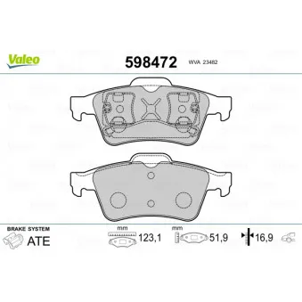 Jeu de 4 plaquettes de frein arrière VALEO 598472