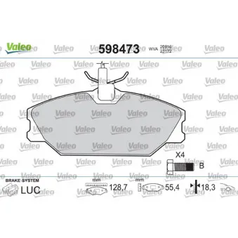 Jeu de 4 plaquettes de frein avant VALEO 598473