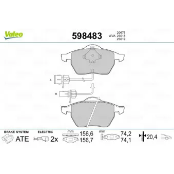 Jeu de 4 plaquettes de frein avant VALEO 598483