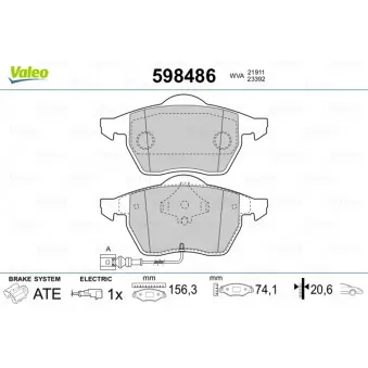 Jeu de 4 plaquettes de frein avant VALEO 598486