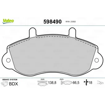 Jeu de 4 plaquettes de frein avant VALEO 598490