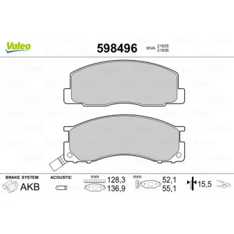 Jeu de 4 plaquettes de frein avant VALEO 598496