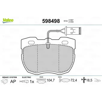 Jeu de 4 plaquettes de frein avant VALEO 598498