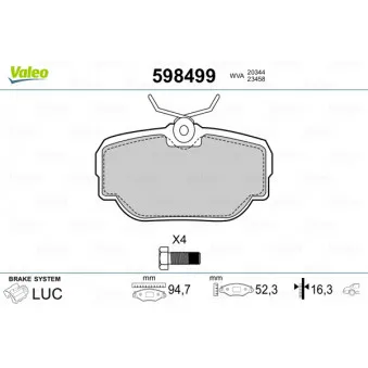 Jeu de 4 plaquettes de frein arrière VALEO 598499