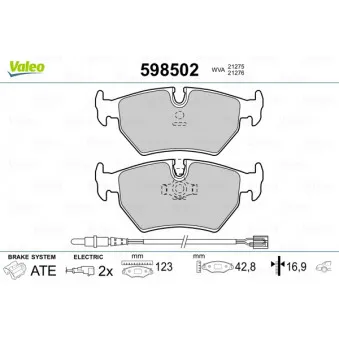Jeu de 4 plaquettes de frein arrière VALEO 598502