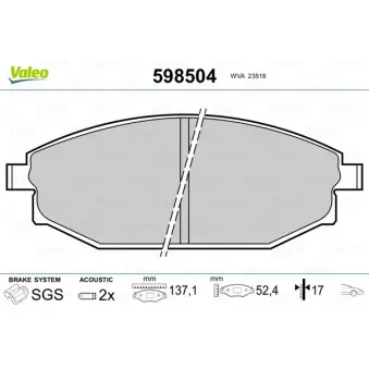 Jeu de 4 plaquettes de frein avant VALEO 598504