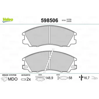 Jeu de 4 plaquettes de frein avant VALEO 598506