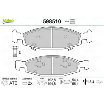 Jeu de 4 plaquettes de frein avant VALEO 598510