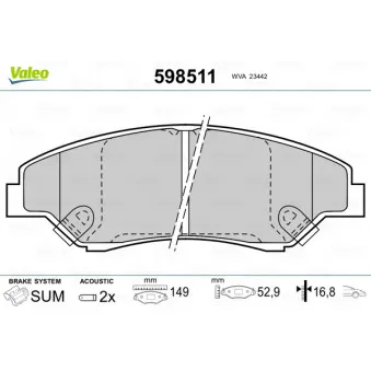 Jeu de 4 plaquettes de frein avant VALEO 598511