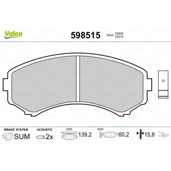 Jeu de 4 plaquettes de frein avant VALEO 598515