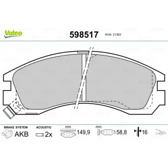 Jeu de 4 plaquettes de frein avant VALEO 598517