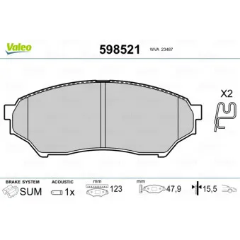 Jeu de 4 plaquettes de frein avant VALEO 598521