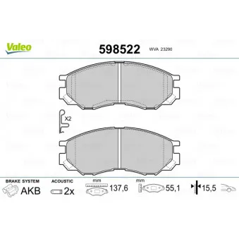 Jeu de 4 plaquettes de frein avant VALEO 598522