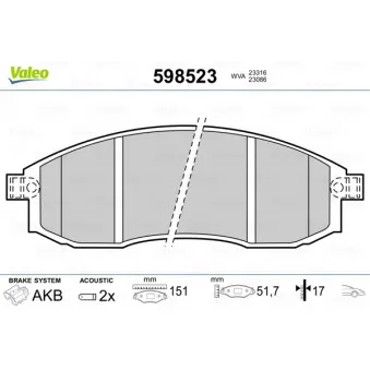 Jeu de 4 plaquettes de frein avant VALEO 598523
