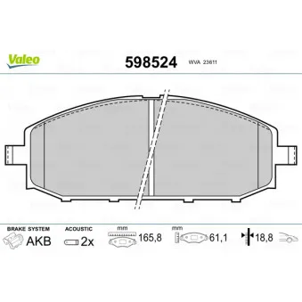 Jeu de 4 plaquettes de frein avant VALEO 598524