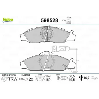 Jeu de 4 plaquettes de frein avant VALEO 598528