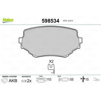 Jeu de 4 plaquettes de frein avant VALEO 598534