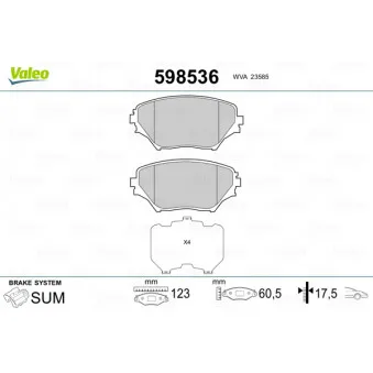 Jeu de 4 plaquettes de frein avant VALEO 598536