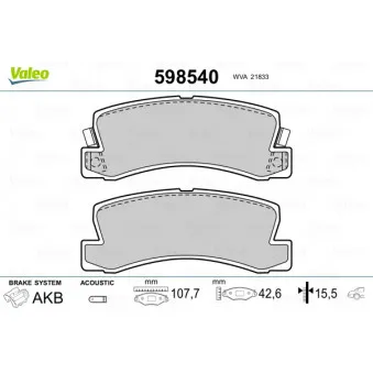 Jeu de 4 plaquettes de frein arrière VALEO 598540