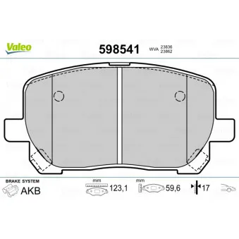 Jeu de 4 plaquettes de frein avant VALEO 598541