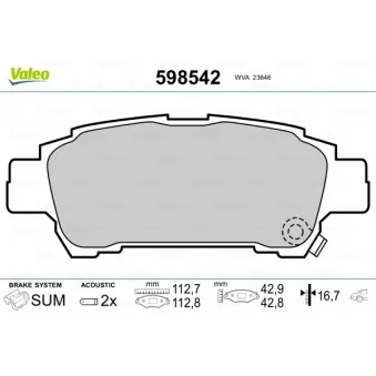 Jeu de 4 plaquettes de frein arrière VALEO 598542