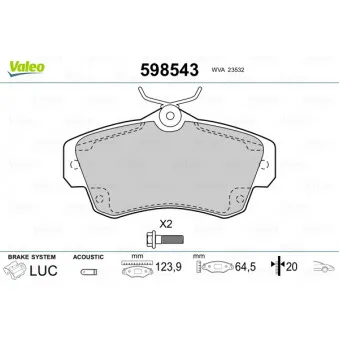 Jeu de 4 plaquettes de frein avant VALEO 598543
