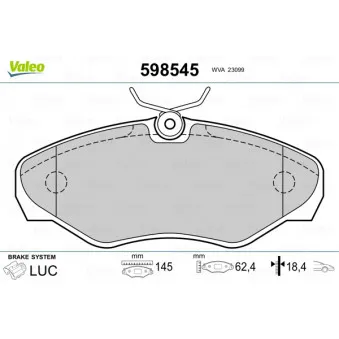 Jeu de 4 plaquettes de frein avant VALEO 598545