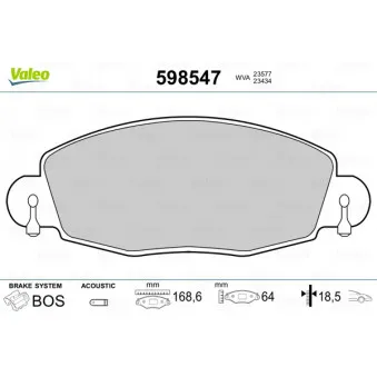 Jeu de 4 plaquettes de frein avant VALEO 598547