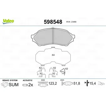 Jeu de 4 plaquettes de frein avant VALEO 598548