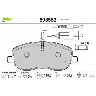 Jeu de 4 plaquettes de frein avant VALEO 598553