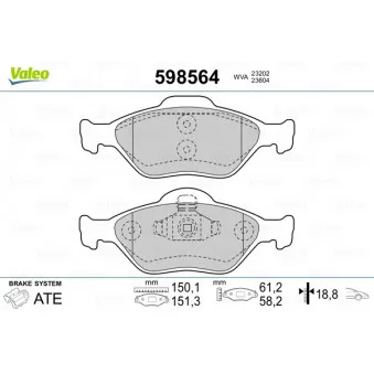 Jeu de 4 plaquettes de frein avant VALEO 598564