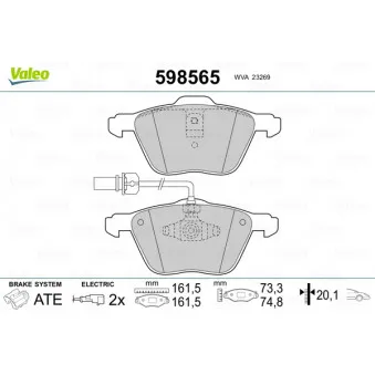Jeu de 4 plaquettes de frein avant VALEO 598565