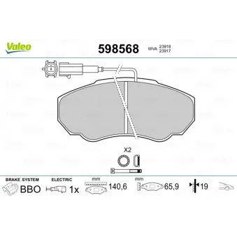 Jeu de 4 plaquettes de frein avant VALEO 598568