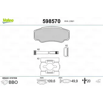 Jeu de 4 plaquettes de frein arrière VALEO 598570