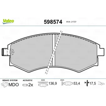 Jeu de 4 plaquettes de frein avant VALEO 598574