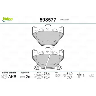 Jeu de 4 plaquettes de frein arrière VALEO 598577