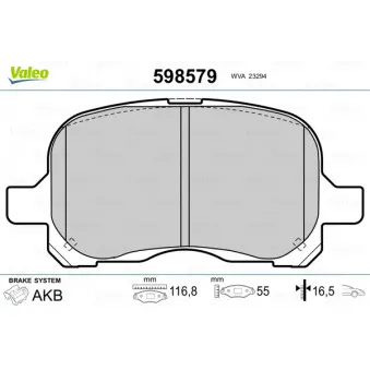 Jeu de 4 plaquettes de frein avant VALEO 598579