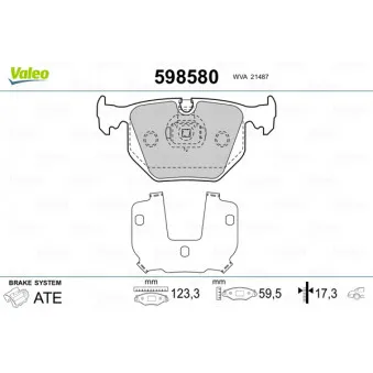 Jeu de 4 plaquettes de frein arrière VALEO 598580